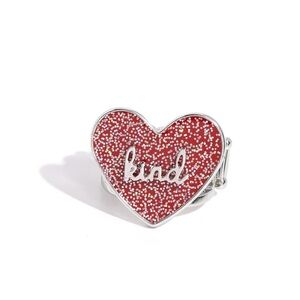 Red Heart Shaped Ring with 'Kind' Inscription